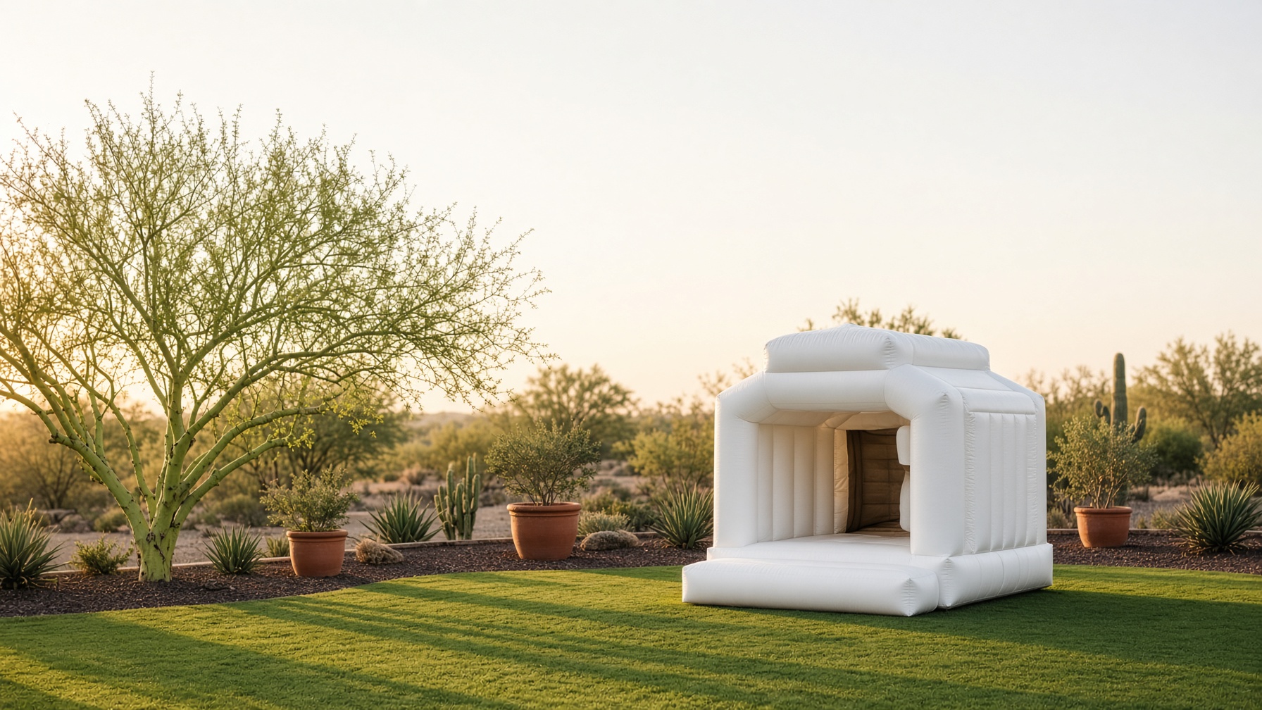 White jump house at golden hour